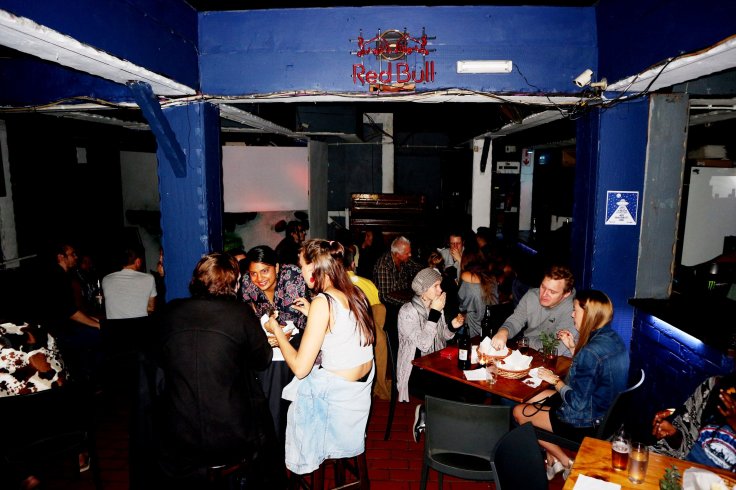   Everyone enjoying the food.  